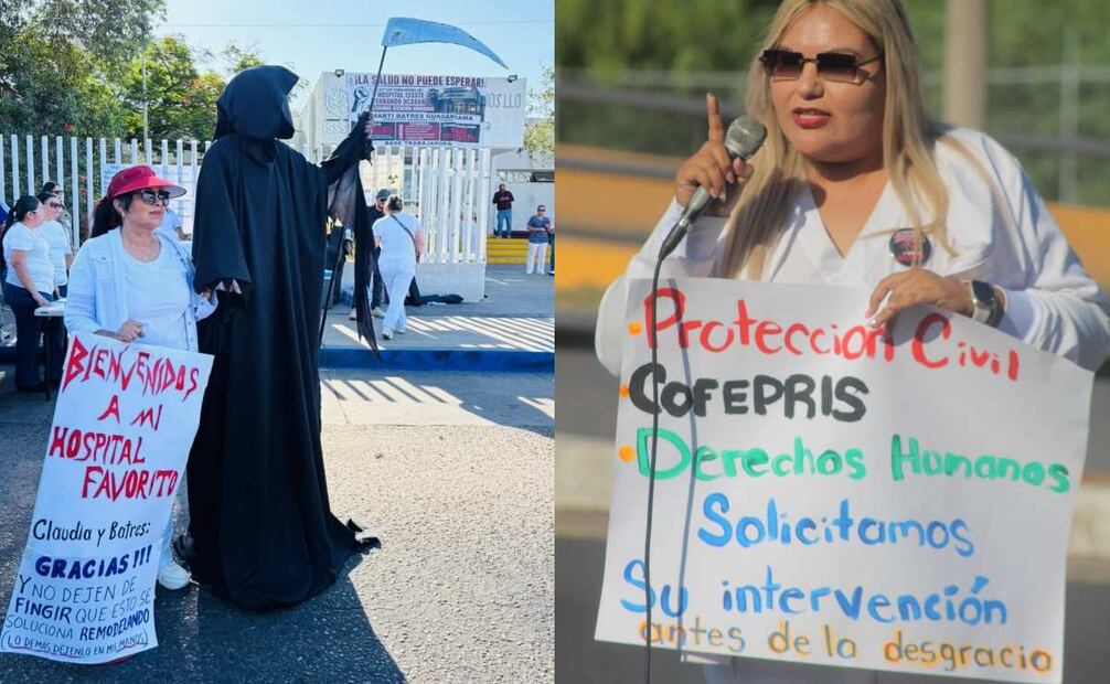 Trabajadores del ISSSTE endurecen protestas en Hermosillo; denuncian riesgo para pacientes y exigen nuevo hospital. Foto: Amalia Escobar / EL UNIVERSAL