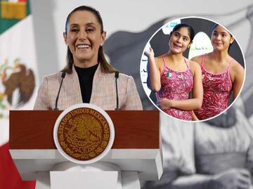 Sheinbaum reconoce a clavadistas Mía y Lía Cueva de 14 años; ganaron medallas de bronce en Singapur