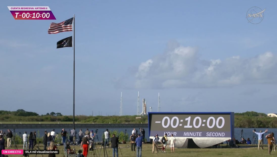 Pausa previa al despegue de Artemis II. Foto: Captura de Pantalla