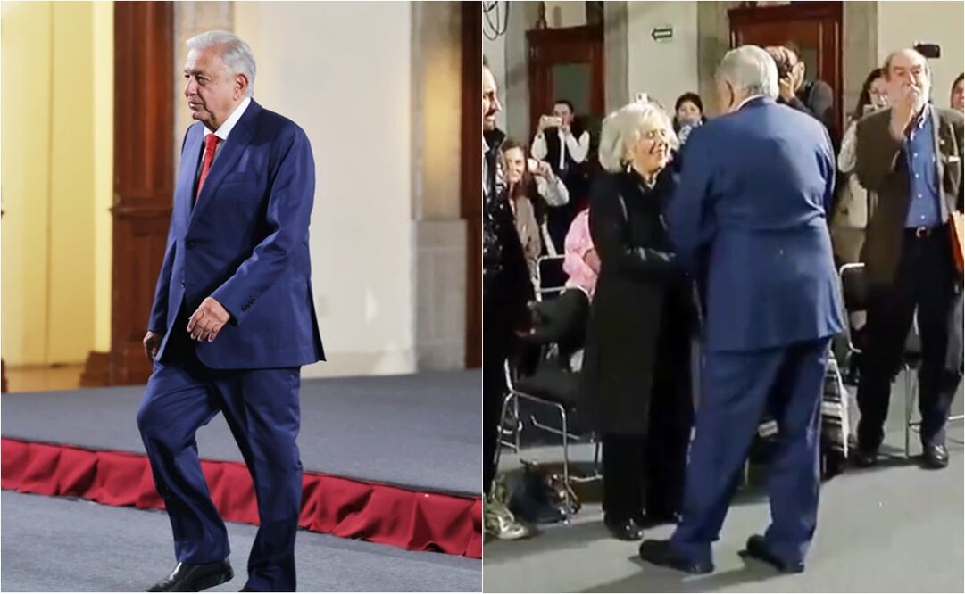 Andrés Manuel López Obrador se acerca a saludar a la escritora Elena Poniatowska durante la mañana del lunes 23 de septiembre.
Foto: EL UNIVERSAL / Fernanda Rojas y X