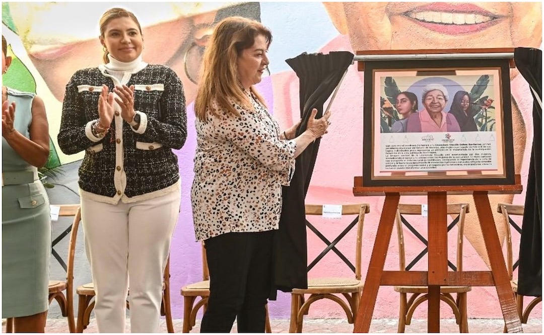 Este 17 de octubre, la gobernadora de Morelos, Margarita González Saravia durante inauguración del mural "Abriendo camino", en homenaje a Claudia Ochoa Barrientos. Foto: Especial