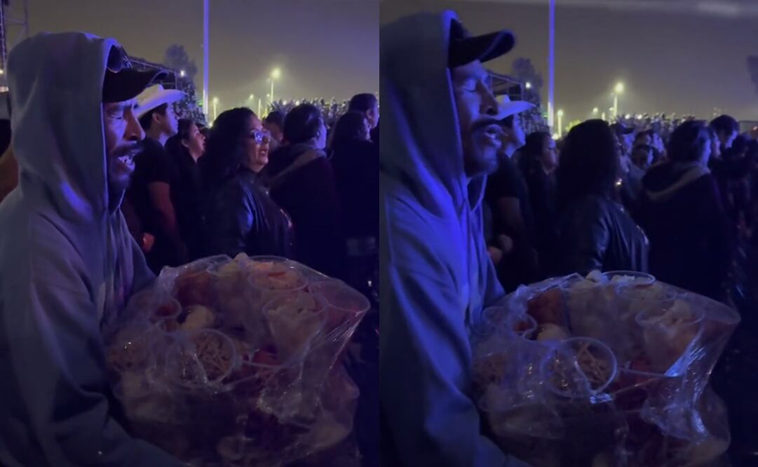 Captan a vendedor de frituras cantando a todo pulmón en pleno concierto de Los Temerarios. Foto: Captura de video