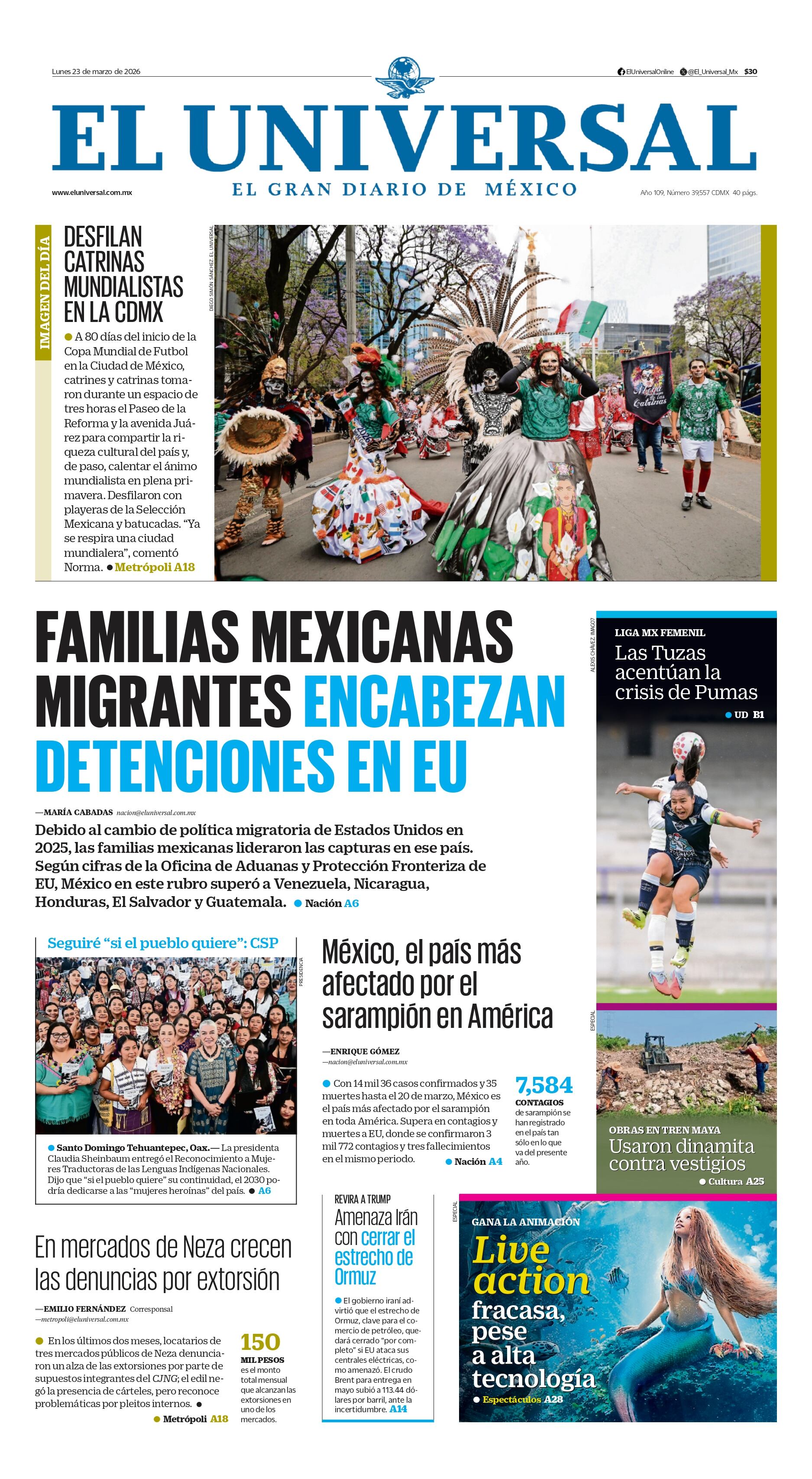 Portada impresa del 23 de marzo de 2026