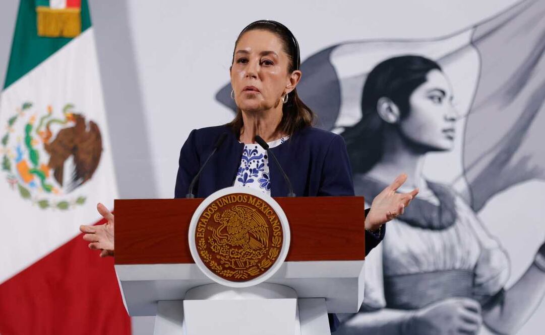 Claudia Sheinbaum, presidenta de México, durante la mañanera del 21 de abril del 2025 en Palacio Nacional. Foto: Diego Simón  / EL UNIVERSAL