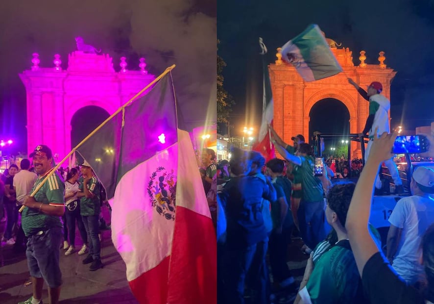 Aficionados celebran triunfo de México en León; la fiesta se trasladó al Arco de la Calzada. Foto: Xóchitl Álvarez / EL UNIVERSAL