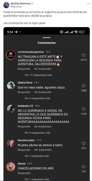 La reacción en redes del próximo concierto que Christian Nodal planea dar en Argentina.