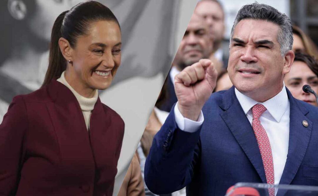 La presidenta Claudia Sheinbaum en la conferencia matutina de este 24 de junio en Palacio Nacional y Alejandro Moreno, líder del PRI. Fotos: Carlos Mejía y Fernanda Rojas / EL UNIVERSAL.