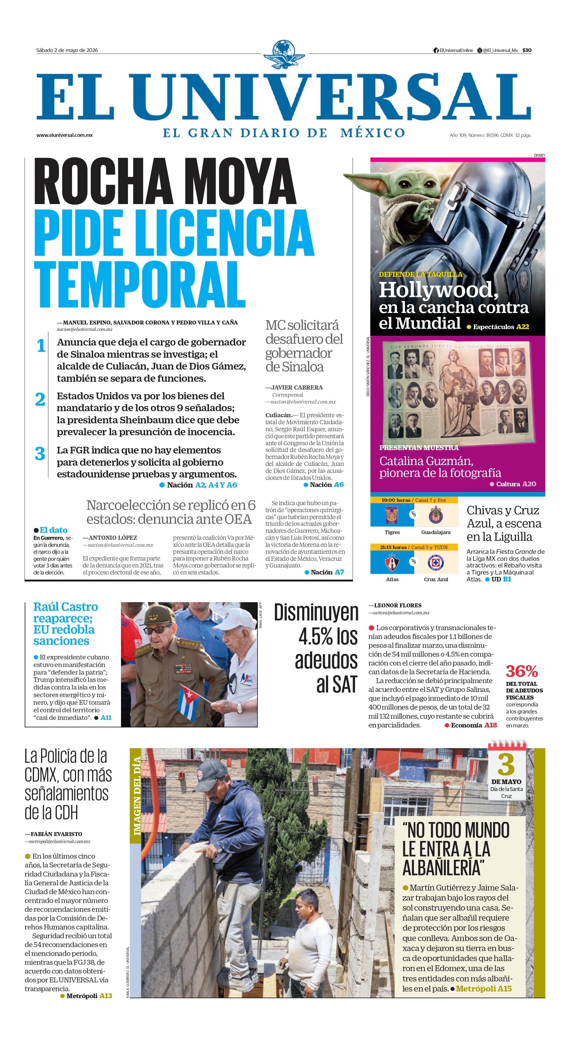 Portada impresa del 2 de mayo de 2026