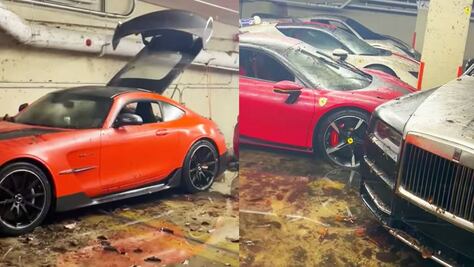 Tormenta inunda garaje lleno de autos exóticos valuados en millones