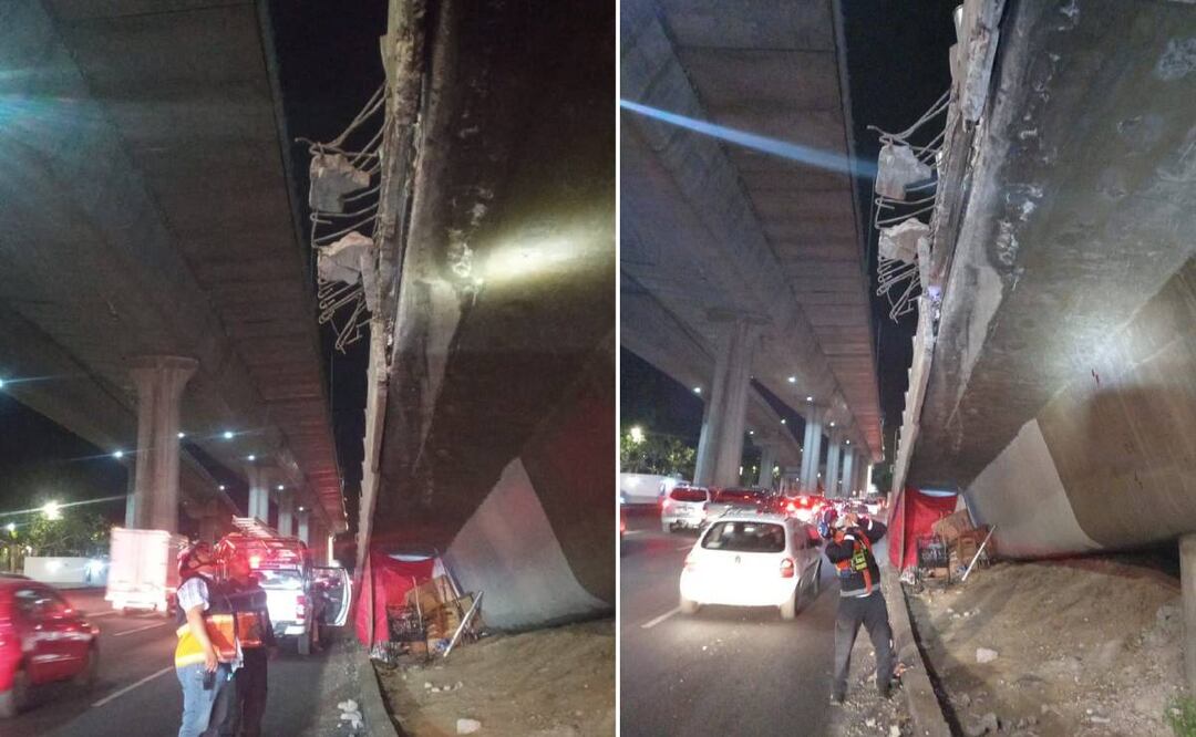 La secretaría de Obras y Servicios expuso que el faldón de recubrimiento que forma parte de los acabados de la estructura fue afectado por el paso de vehículos de carga . Foto: Especial