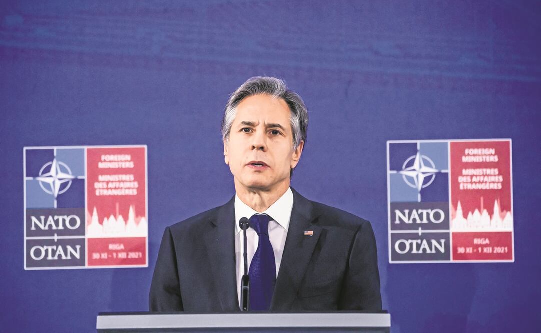 El secretario de Estado de EU, Antony Blinken, ayer en la reunión de la OTAN en Riga, Letonia. Foto: Gints Ivuskans. AFP