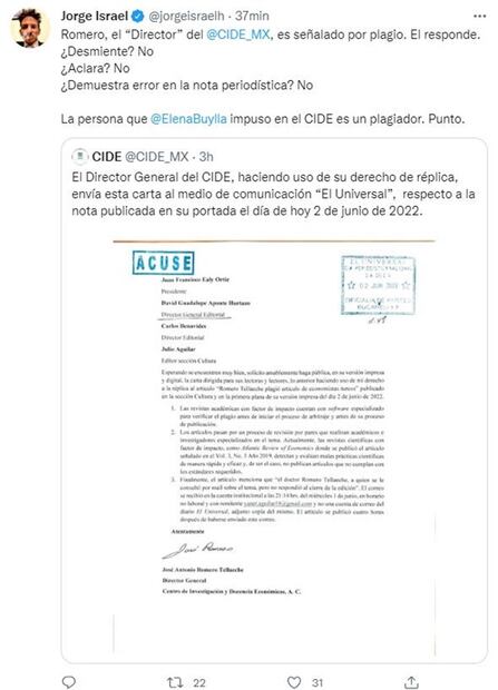 Comunidad del CIDE, avergonzada e indignada por plagio de su director, Romero Tellaeche