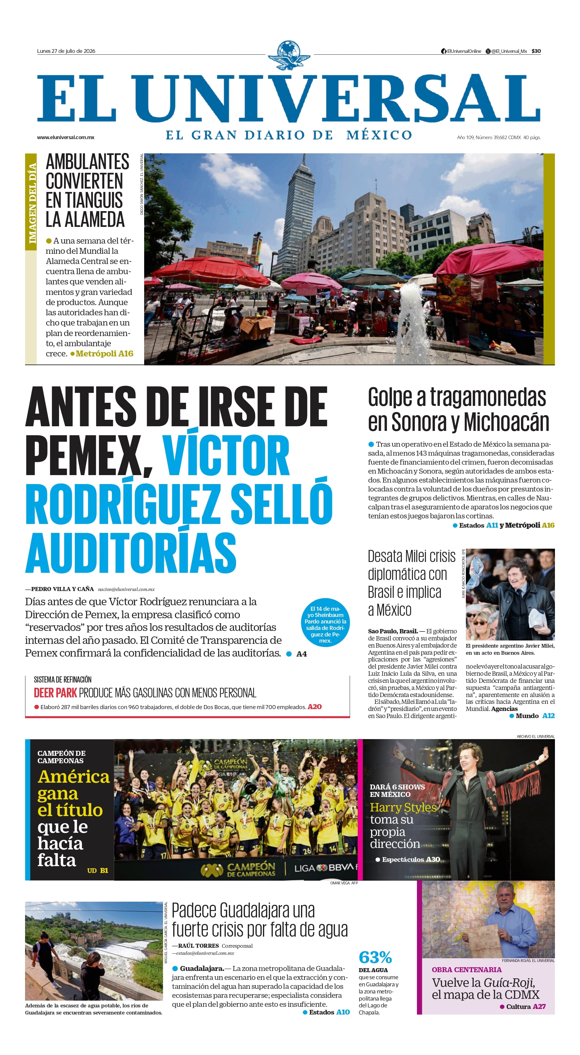 Portada impresa del 27 de julio de 2026