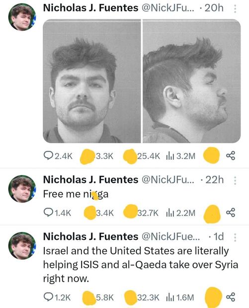 Nick Fuentes postea sobre su presunto arresto. Foto: Captura de pantalla