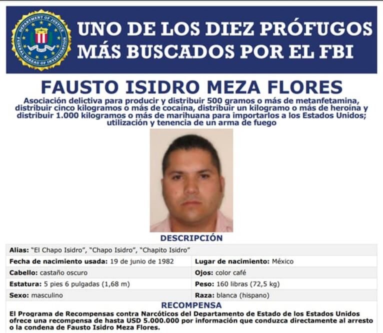 “El Chapo Isidro”, entre los 10 más buscados por el FBI. Foto: Especial