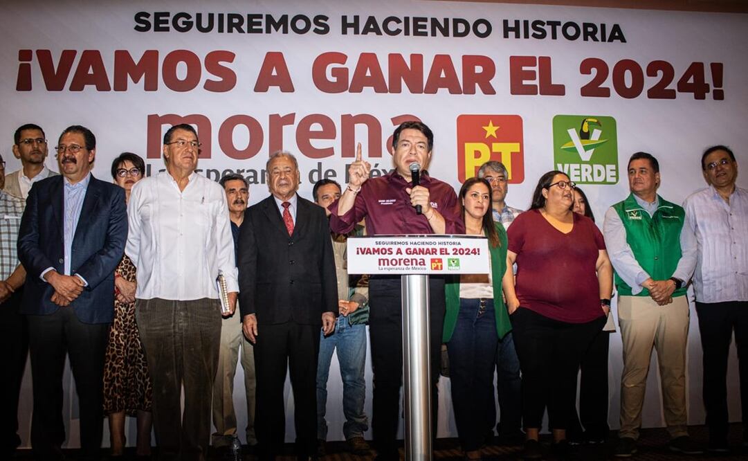 Dirigente nacional de Morena Mario Delgado, el dirigente del Partido del Trabajo, Alberto Anaya y de la presidenta del Partido Verde Ecologista de México, Karen Castrejón en conferencia de prensa en el Hotel Sevilla Palace sobre los acuerdos rumbo al 2024. Foto: Gabriel Pano/EL UNIVERSAL