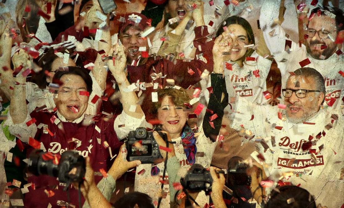 Delfina Gómez festeja su victoria en el Estado de México junto a Mario Delgado y Horacio Duarte. Foto de Valente Rosas EL UNIVERSAL
