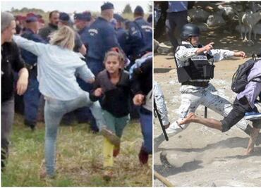 Comparan foto de migrante en Chiapas con zancadilla a refugiado sirio