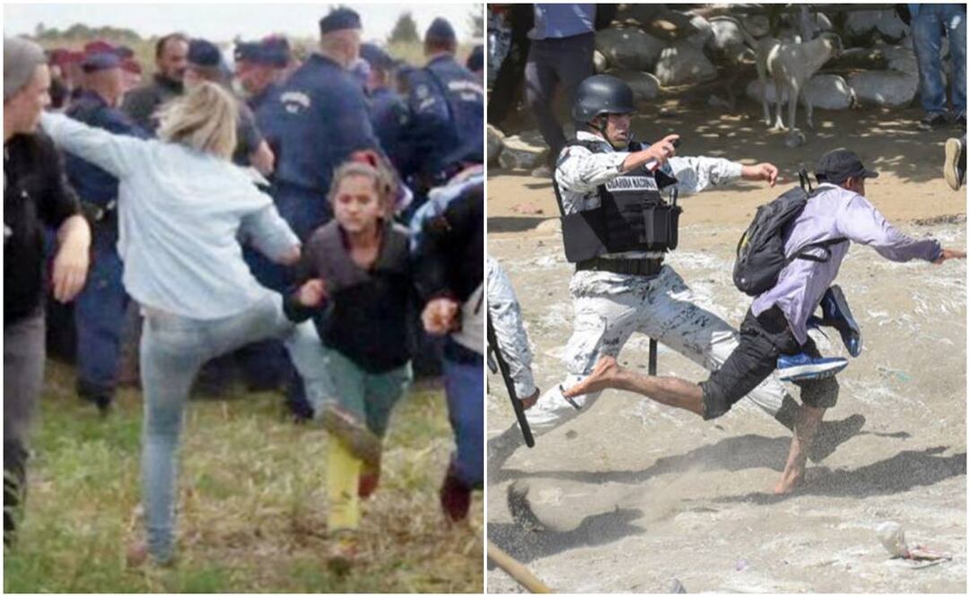 FOTOS: imagen del 2015 en la frontera de Hungría con Serbia / actual fotografía de Johan Ordoñez de la AFP en Chiapas