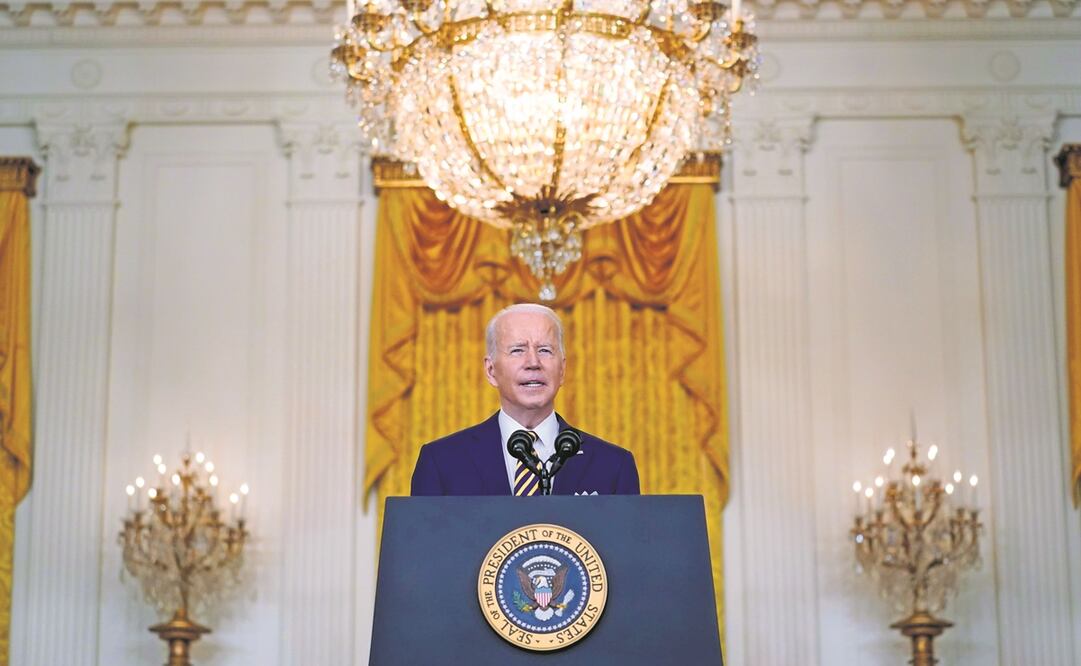 El presidente de Estados Unidos, Joe Biden, ayer al hacer un balance de su primer año en el cargo en una conferencia de prensa en la Casa Blanca, en Washington. Foto: Susan Walsh. AP