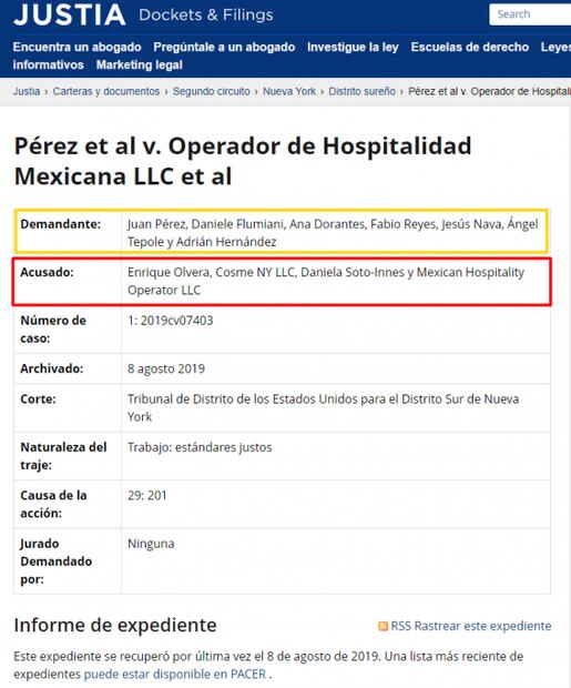 Demanda laboral contra el chef Enrique Olvera y su restaurante Cosme