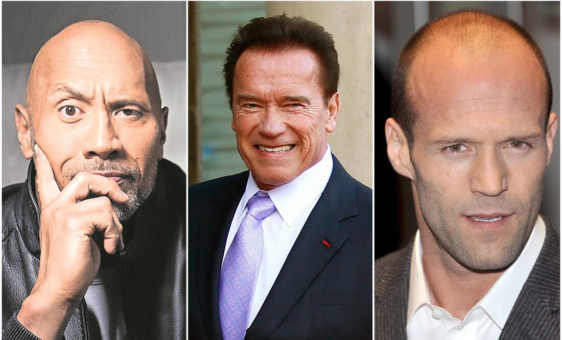 Dwayne "La Roca" Johnson, Arnold Schwarzenegger y Jason Statham. Fotos: AP y EFE