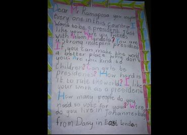 “¿Puedo ser presidenta?”; carta de una niña al presidente de Sudáfrica