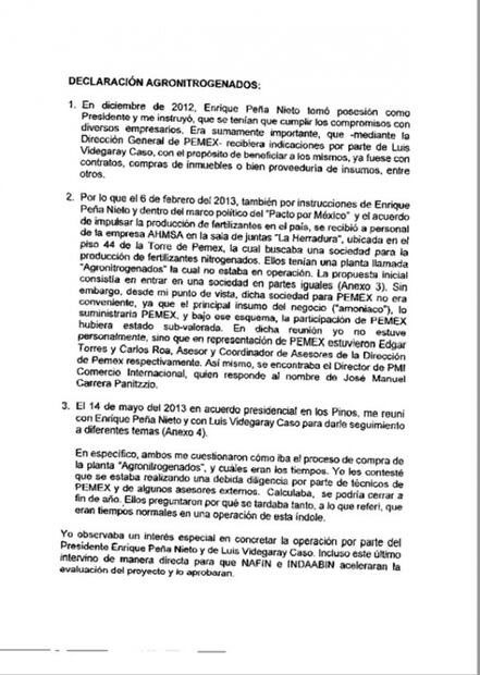 Las cuatro páginas sin firma en la denuncia de Lozoya