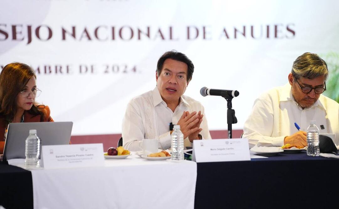 Secretario de Educación Pública, Mario Delgado Carrillo en conferencia este 13 de noviembre del 2024. Foto: Especial