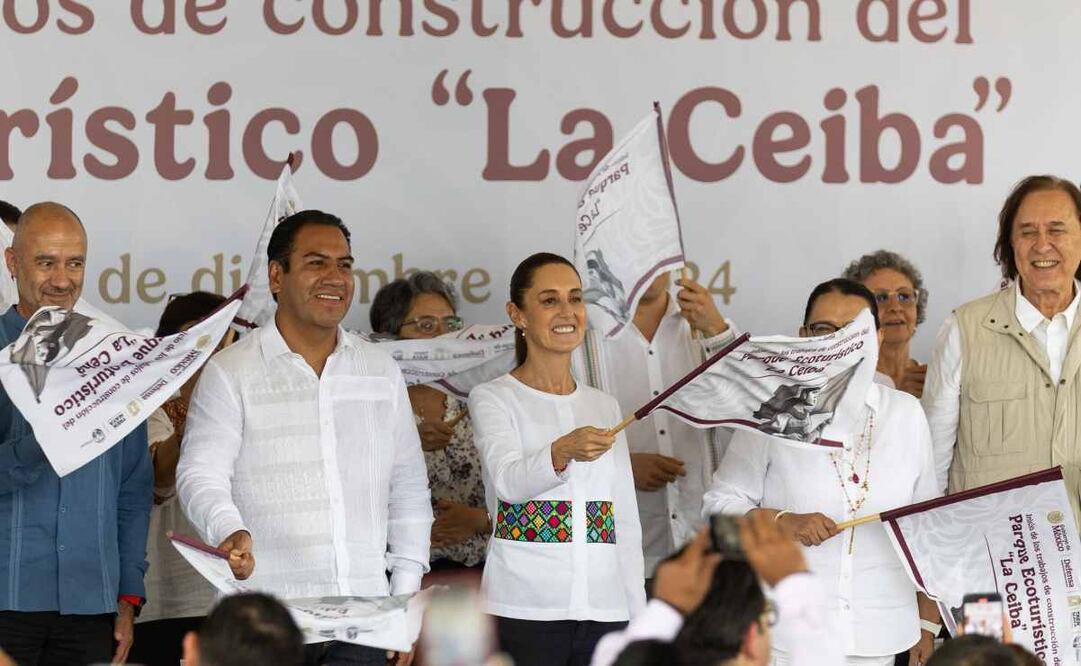 La presidenta Claudia Sheinbaum Pardo encabezó el Banderazo de inicio de trabajos de construcción del Parque Ecoturístico “La Ceiba”, en Palenque, Chiapas. Foto: Hugo Salvador/ EL UNIVERSAL