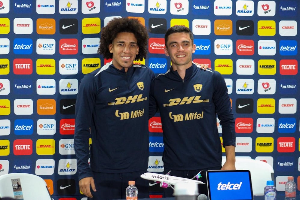 "Coco" Carrasquilla y Rodrigo López en conferencia con Pumas - Foto: Maritza Villagómez/EL GRÁFICO