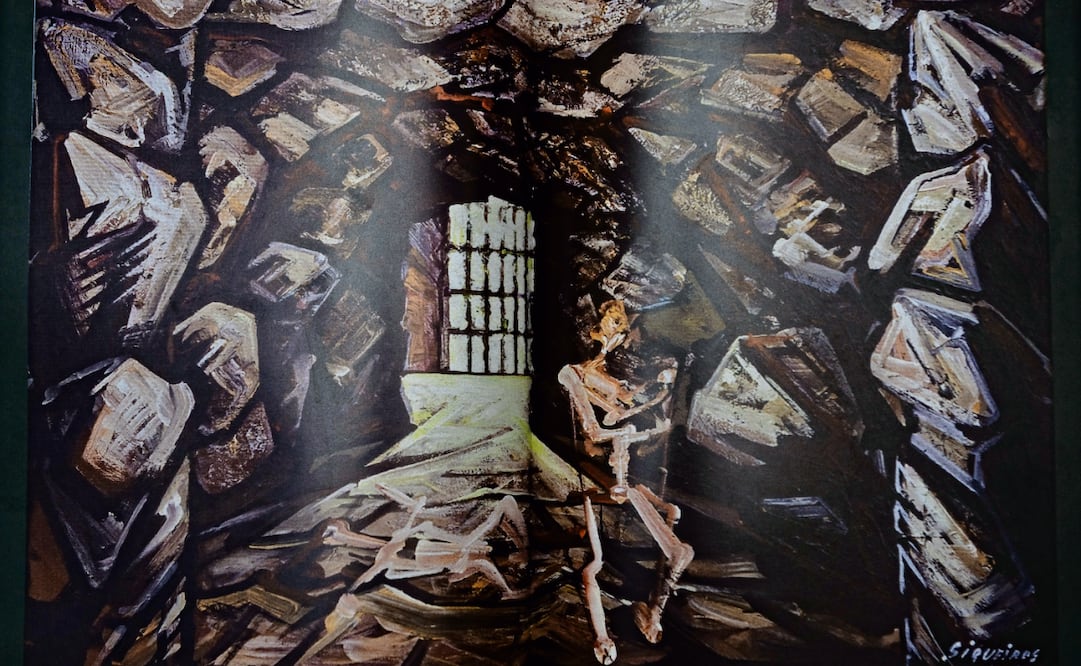 La influencia de sus estadías en prisión, especialmente en Lecumberri, marcó la obra del artista David Alfaro Siqueiros, como en esta pieza, titulada Cárcel troglodita, realizada en 1961, con acrílico sobre masonite, y que hoy permanece en una colección particular. Foto: Libro Siqueiros documentado. Testimonios de un proceso creativo (INBAL)