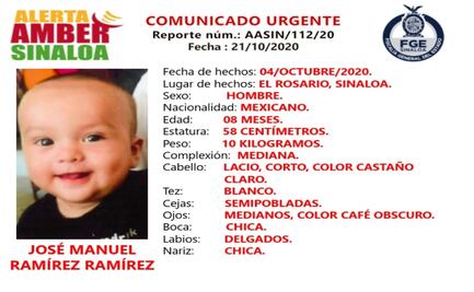 Activan Alerta Amber por desaparición de un bebé de 8 meses en Sinaloa; iba con su mamá
