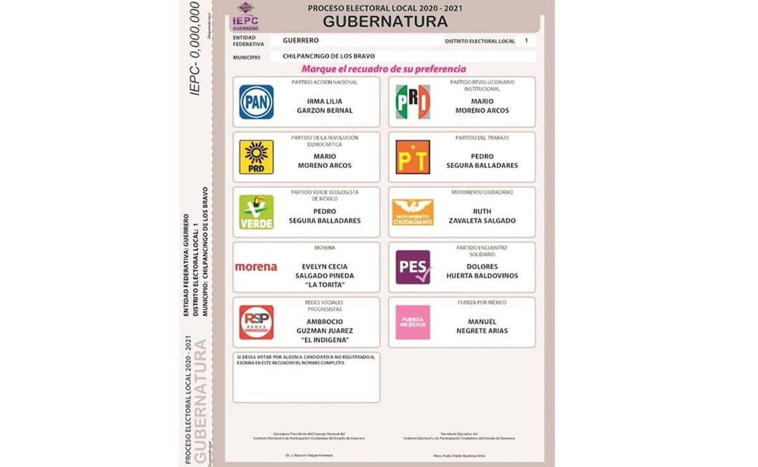 El instituto electoral dio a conocer la boleta, en la que se muestran a los y las candidatas que buscan la gubernatura. Foto: ESPECIAL