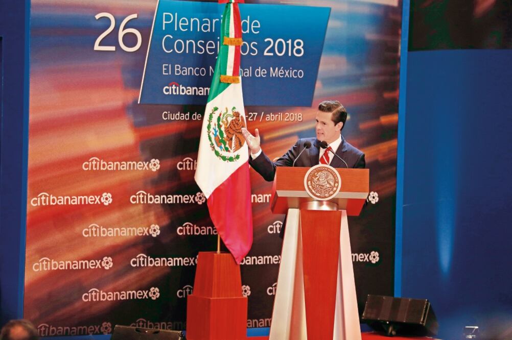 Durante la clausura de la 26 Reunión Plenaria de Consejeros 2018 de Citibanamex, el presidente Enrique Peña Nieto dijo que su gobierno logró una trayectoria descendente de la deuda pública. (LUIS CORTÉS. EL UNIVERSAL)