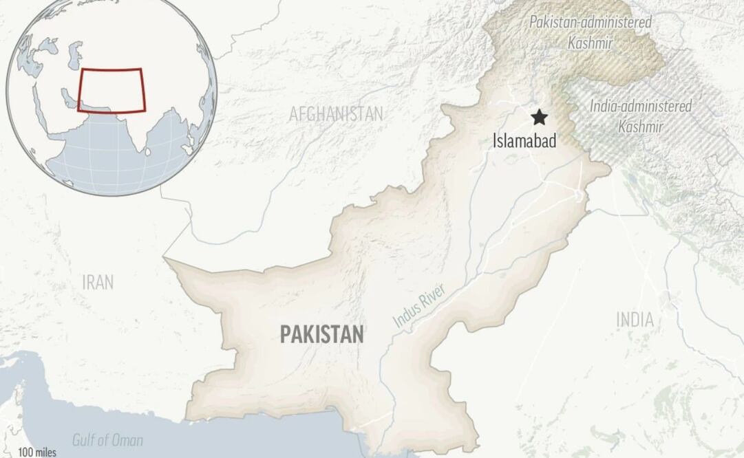 Este es un mapa de ubicación de Pakistán con su capital, Islamabad, y la región de Cachemira. Foto: AP