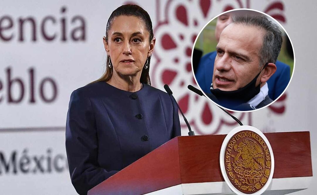 La presidenta Claudia Sheinbaum Pardo durante la mañanera del 4 de agosto del 2025 e Israel Vallarta. Fotos: Berenice Fregoso / EL UNIVERSAL y EFE.
