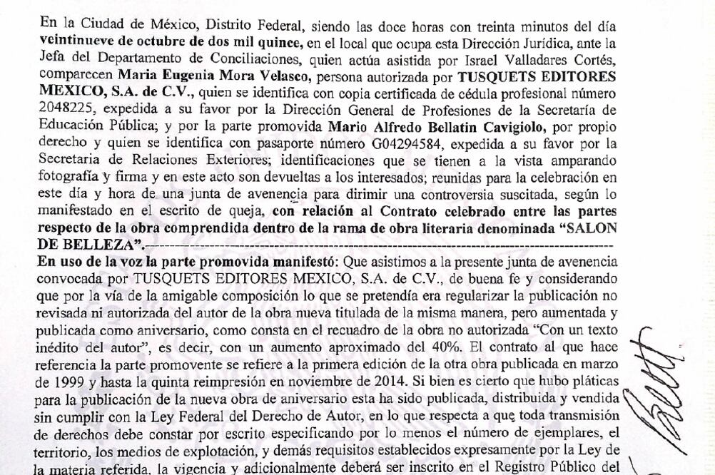 Mario Bellatin fundamenta su triunfo en el expediente 206/98.402/ 1044 emitido por la Junta de Avenencia (Especial)