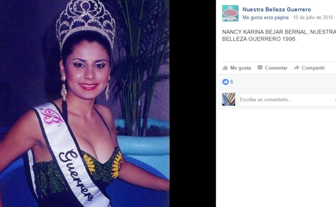 Nancy Karina Bejar participó en el certamen en 1996  FOTO: FACEBOOOK NUESTRA BELLEZA GUERRERO