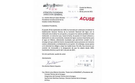 Renuncia subdirectora general técnica de la Conagua