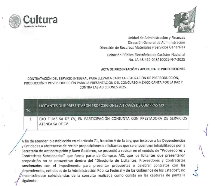 Licitación para producción de México Canta. Foto: Captura de pantalla