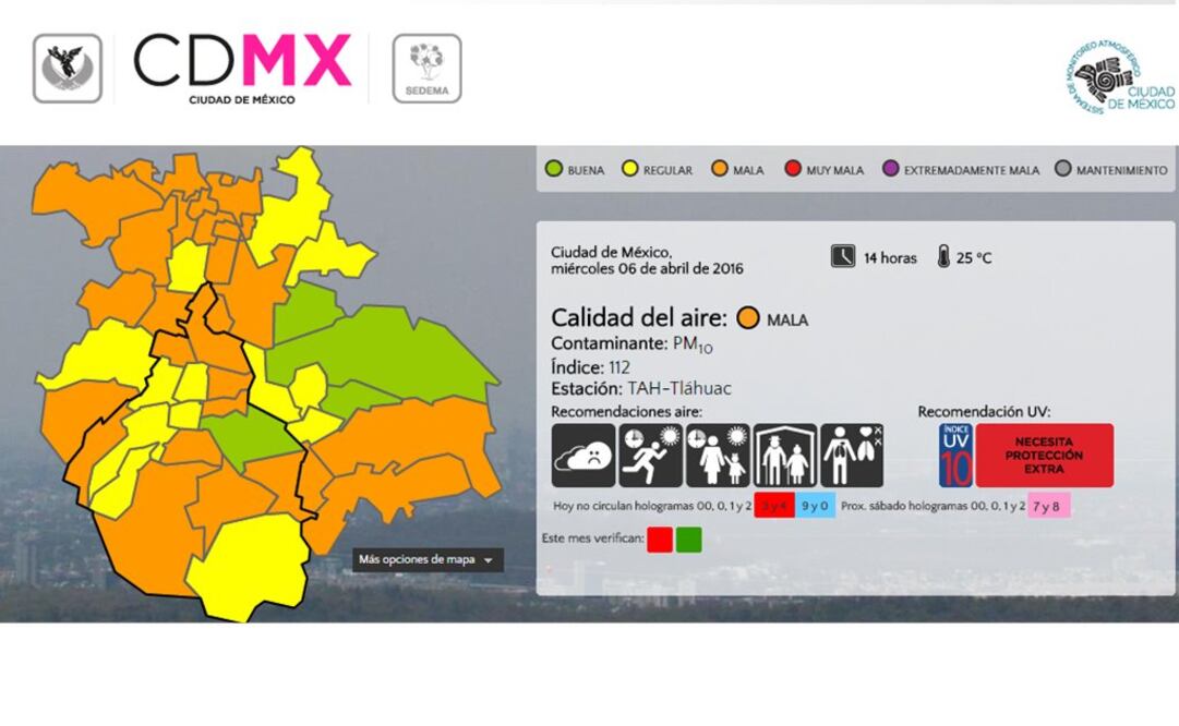 Hay mala calidad del aire en casi todo el Valle de México