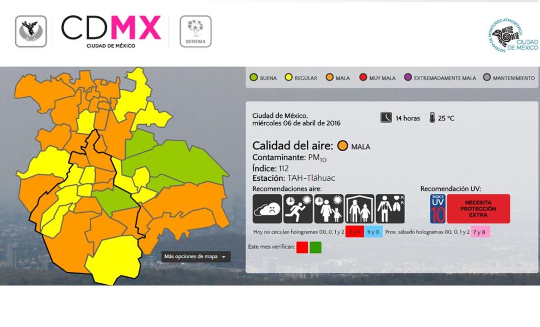 Hay mala calidad del aire en casi todo el Valle de México