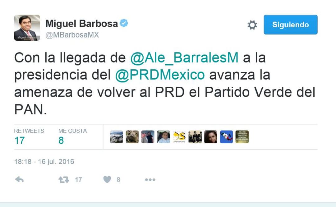 Critica Barbosa elección de Barrales como presidenta del PRD