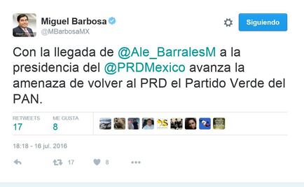 Critica Barbosa elección de Barrales como presidenta del PRD
