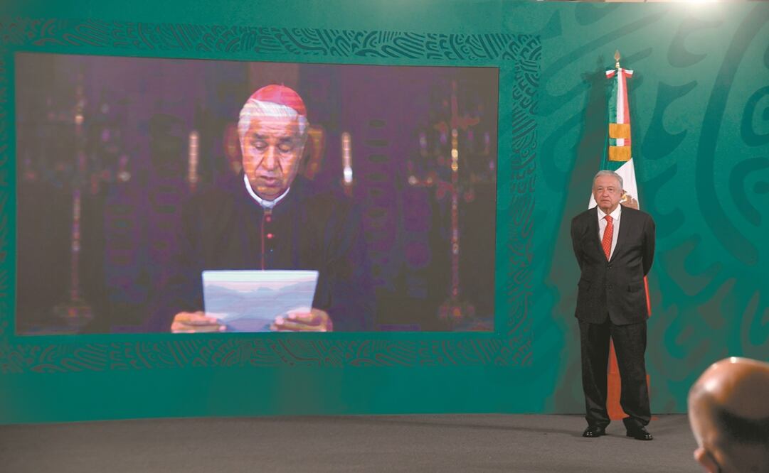 La carta del papa Francisco fue leída por Rogelio Cabrera, presidente de la Conferencia del Episcopado Mexicano, en la mañanera. Foto: Armando Martínez. El Universal