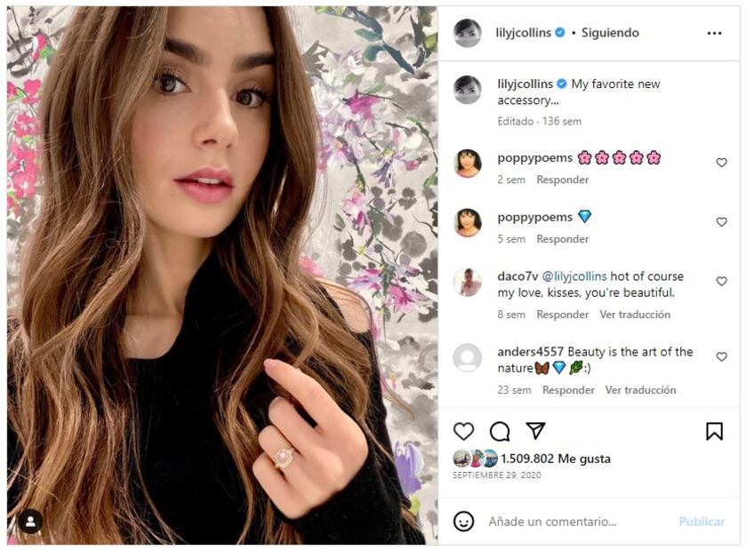 Anillo de compromiso de Lilly Collins