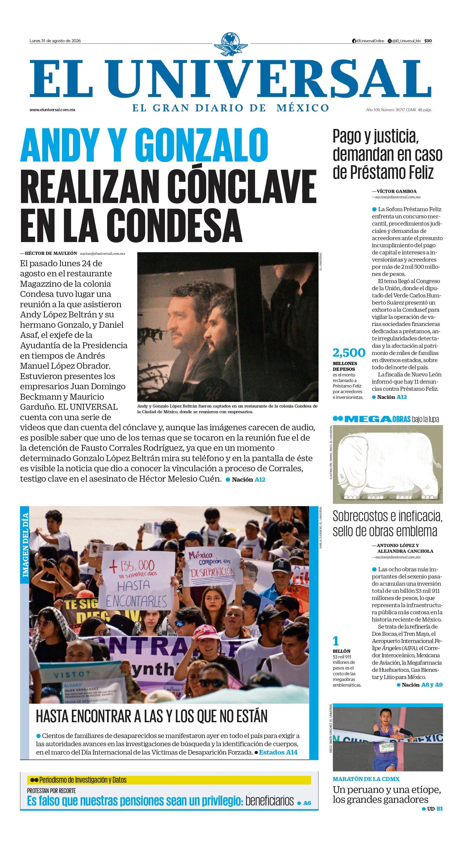 Portada impresa del 31 de agosto de 2026