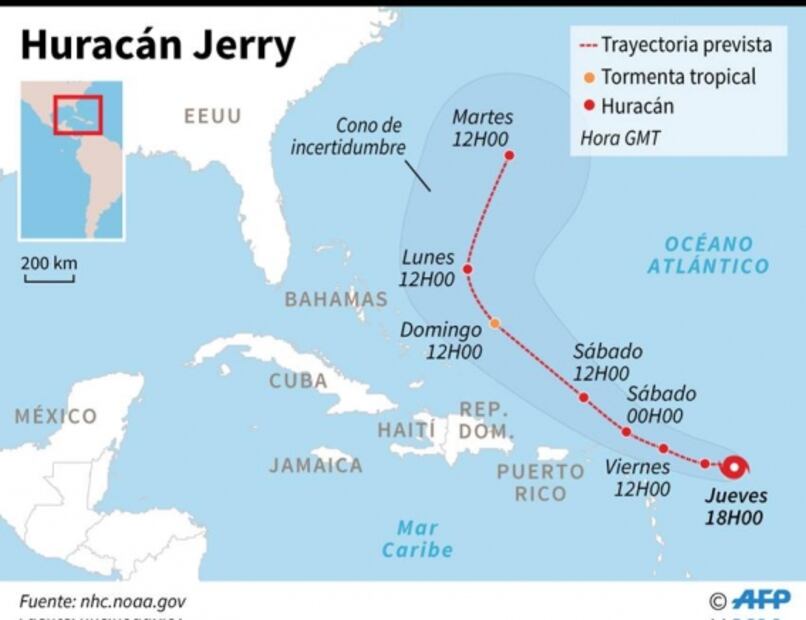 “Jerry” se convierte en huracán de categoría 1; se dirige al Caribe