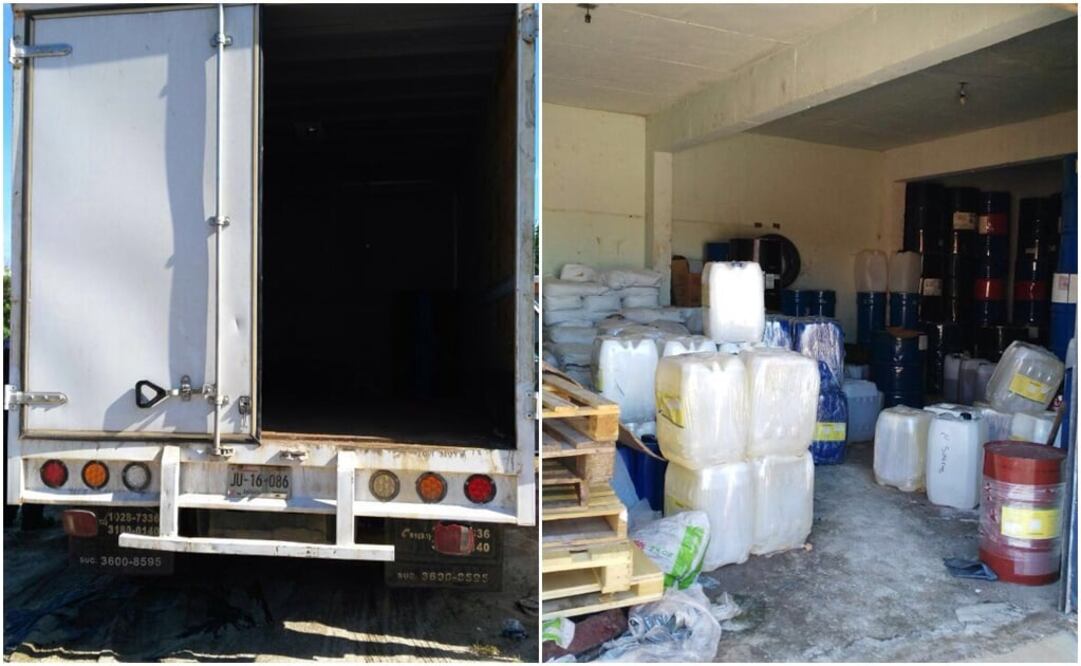 En las bodegas fueron decomisados más de 47 mil 780 litros de diversas sustancias químicas y vehículos. /Especial